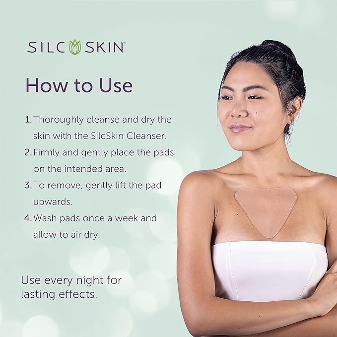 SilcSkin Chest Care Bundle - Decollette Pad and Skin Cleanser, Reusable Medical-Grade Chest Wrinkle Pads for Fine Lines, Crepey Skin, and Puffiness