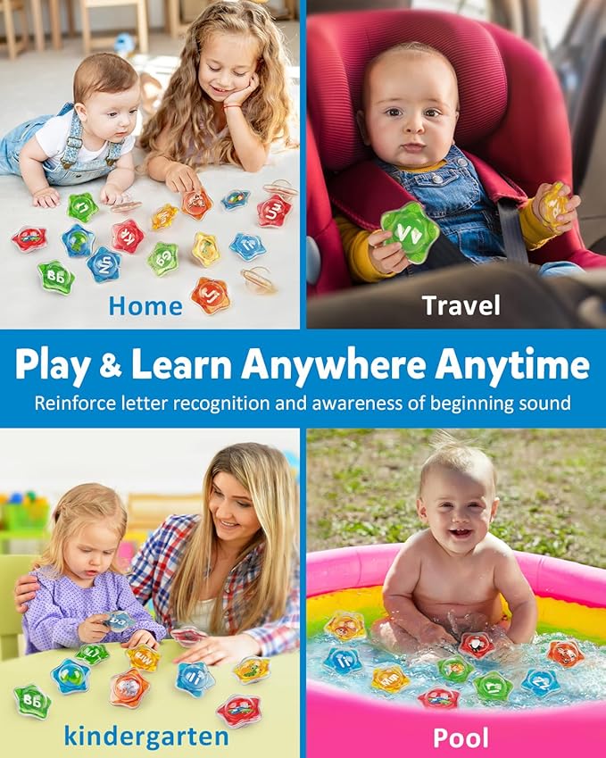 Coogam Starfish Floating Bath Toys, 26pcs Bathtub Alphabet Letters Set, Montessori Educational Water Pool Toy Learning Activities Shower Toy Gift for Preschool Years Old Toddlers