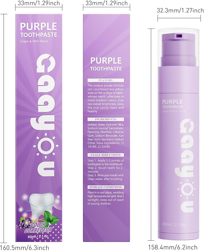 Purple Teeth Whitening - Purple Toothpaste for Teeth Whitening V34 Color Corrector Purple Toothpaste Grape & Mint Flavor for Tooth Stain Removal
