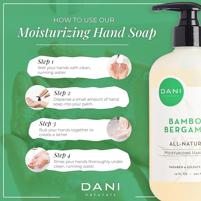 DANI Naturals Moisturizing Hand Soap – Bamboo Bergamot Scent, Hydrating, Sulfate-Free & Paraben-Free, 12 Oz Bottle with Pump, Gentle Cleansing for Dry Skin