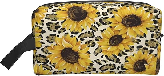 Sunflower Leopard Toiletry Bag for Women Men Portable Travel Wash Bag Waterproof Gym Shaving Toiletries Cosmetic Organizer Bag, Shower Bathroom Toiletries Accessories Makeup Bag with Handle