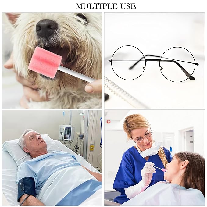 100Pcs Disposable Mouth Sponge Swabs Elderly Kids Adults Tooth Mouth Cleaning Individually Wrapped (Pink)