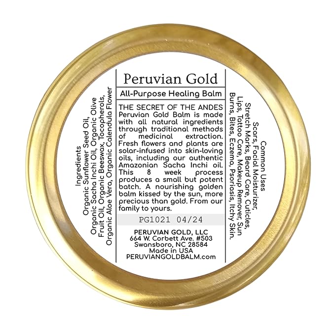 Peruvian Gold | Organic All Purpose Healing Balm | Scars, Eczema, Facial Moisturizer Cream, Dry Skin, Hair, Sun Burns | (1 Fl Oz) | BONUS Lip Balm