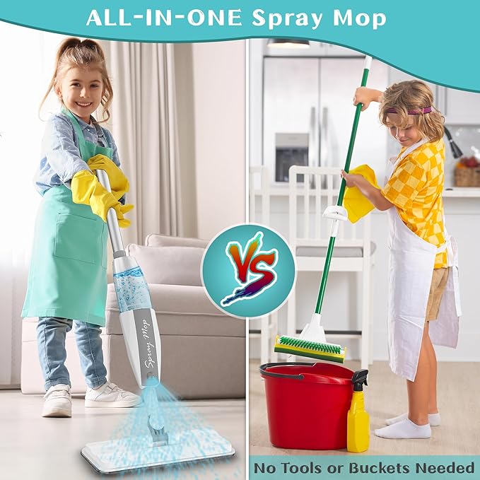 Toddler Mop That Works - Kids Spray Mop - Toddler-Size Cleaning Toy Set Small Sweeper, Detachable Mini Mop for Kids, Interactive Pretend Play Montessori Toys Gift for Toddlers Boys Girls