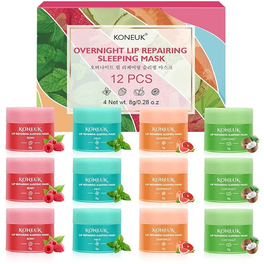 12 Pack Lip Sleeping Mask Set, Overnight Lip Treatment, Nourish and Hydrate Lip Mask With Vitamin C and Coconut Oil, Lip Balm for Dry Lips, Reduce Lip Lines and Improve Lip Color