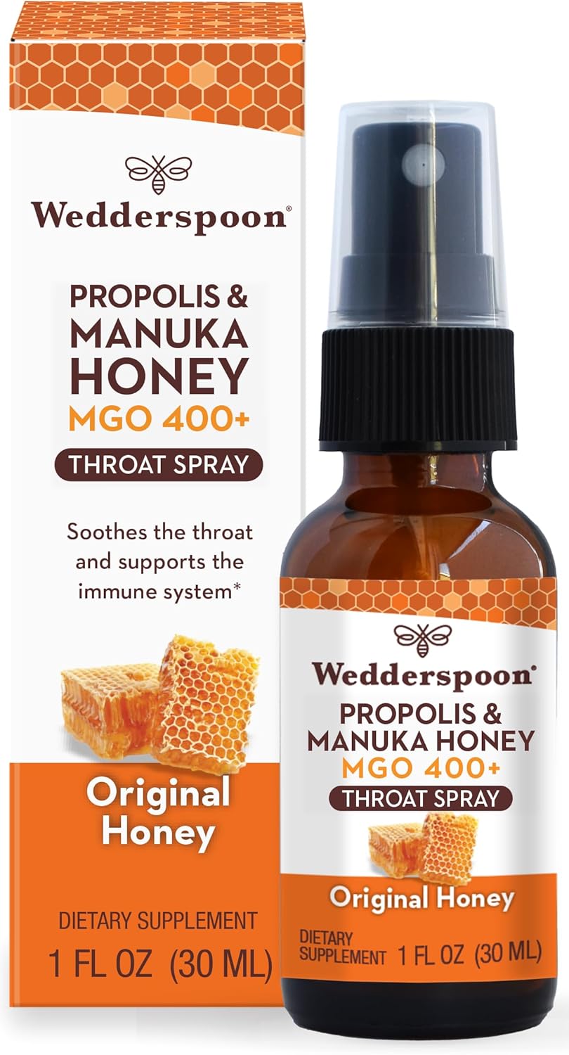 Wedderspoon Propolis and Manuka Honey Throat Spray, Original Honey, 1 Fl Oz (Pack of 1), Sore Throat Relief, Natural Immune Support