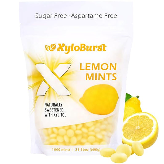 XyloBurst - Xylitol Mints | Sugar Free Breath Freshener for Oral Health | Gluten Free, Vegan, Keto Friendly | Aspartame Free | Lemon | 1000 Count Bag