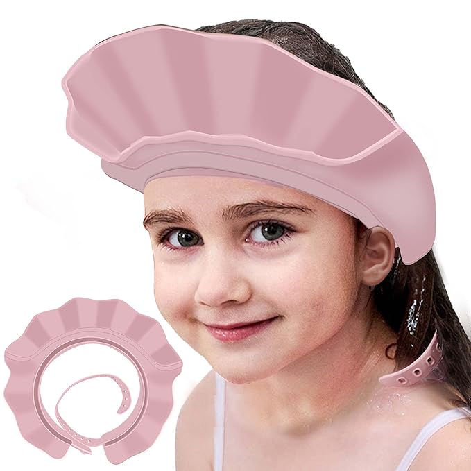 KOMIDK Baby Kids Shower Cap Shampoo Bath Bathing Hat Silicone Adjustable Washing Hair Shower Bathing Protection Shower Cap for Toddler, Baby, Kid, Children (Pink)