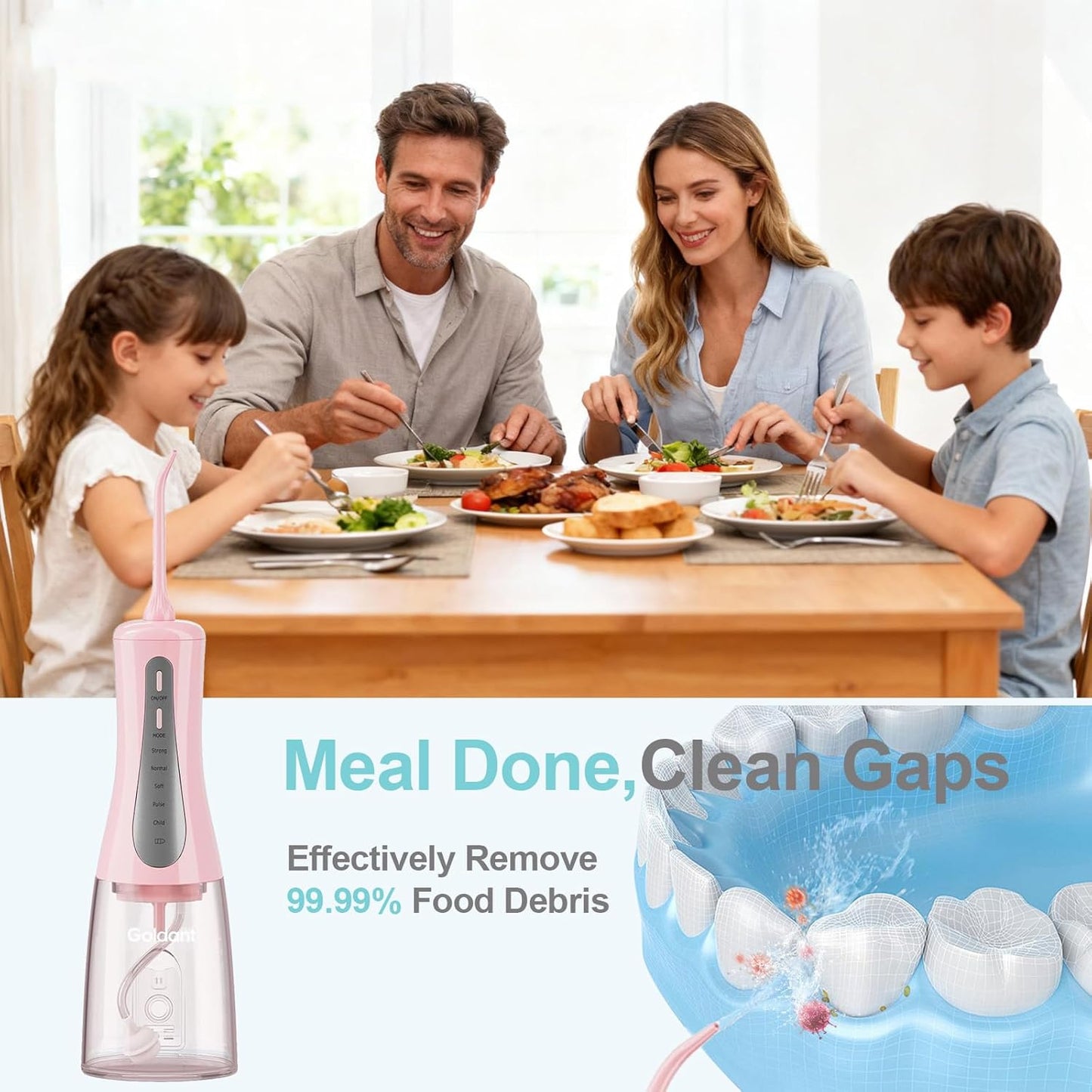 350ML Water Dental Flosser Teeth Pick with Travel Bag, 5 Modes Portable Cordless Oral Irrigator Cleaner, Electric Rechargeable IPX7 Waterproof for Home Travel Teeth Cleaning flossing (Pink)