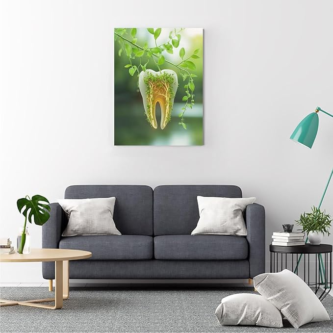 SchindlerBang Zen Dental Canvas,Peaceful Willow Tooth Print,Soothing Decor for Anxiety-Free Clinics and Patient-Friendly Spaces 16x20inch Ready to Hang