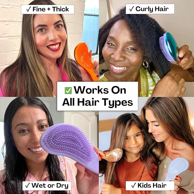 Lily England Detangler Brush & Comb Set - Lightweight Wide Tooth Detangling Tool for Women & Kids - Smooths Curly, Straight, Dry, Fine, & Thick Hair, Red Glitter