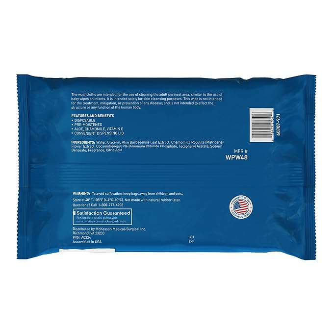 McKesson Washcloth Wipes for Adults, Scented (6 Pack, 576 Washcloths) Disposable Wash Cloths for Body - No-Rinse Formula with Snap Lid - Good for Incontinence and Elderly - 96 Wipes Per Pack
