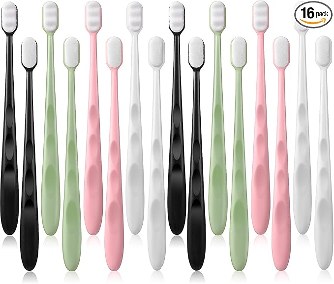 Patelai 16 Pieces Extra Soft Toothbrush Micro-Nano Toothbrush with 20000 Floss Bristles Manual Toothbrushes for Sensitive Teeth Pregnant Women Elderly Children, 2 Styles
