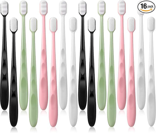 Patelai 16 Pieces Extra Soft Toothbrush Micro-Nano Toothbrush with 20000 Floss Bristles Manual Toothbrushes for Sensitive Teeth Pregnant Women Elderly Children, 2 Styles