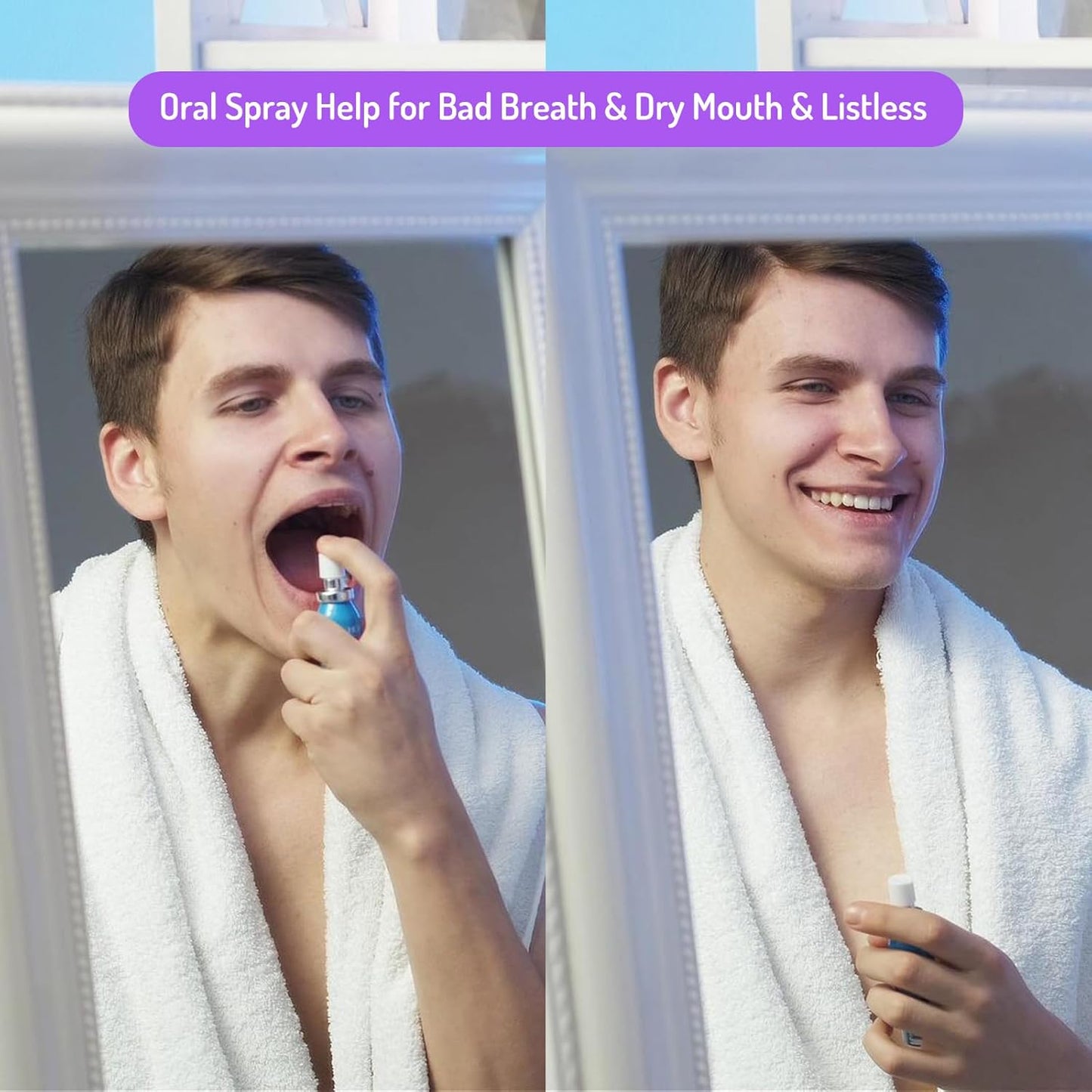 Oral Spray for Adults, Mouth Freshening Spray, Portable Peppermint Oral Freshener, Alcohol & Fluoride-Free Oral Care Mouth Spray, Travel, Dates, Office, Dry & Bad Breath,0.5fl.oz (Blue)