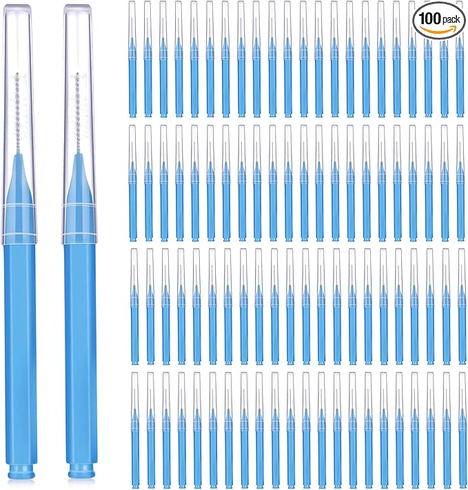 Patelai 100 Pieces Braces Brush for Cleaner Interdental Brush Toothpick Dental Tooth Flossing Head Oral Dental Hygiene Flosser Toothpick Cleaners Tooth Cleaning Tool(Blue,Proper Size)