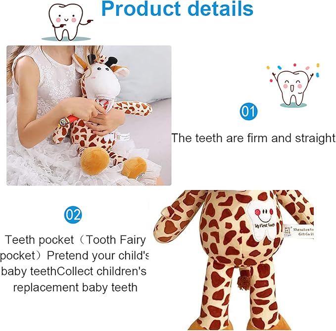Tooth Fairy Plush, YOUYA Dental Puppet Oral Health Presentation Doll Giraffe Tooth Fairy Dental Educational Plush Small Size Doll with Teeth for Kids Chidren Boys Girls