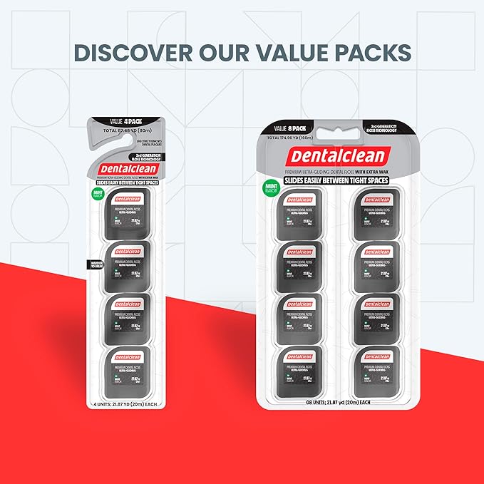 4 White Strip Dental Floss 20m - Ultra-Gliding Mint Flavor for Better Cleaning and Fresher Breath - Family Pack