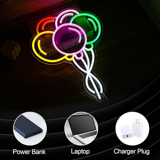 Balloon Neon Sign Beautiful Balloon Led Sign Neon Light for Wall Decor Dimmable USB Powered Multicolored Balloon Light Up Sign for Home Kids Room Wedding Birthday Party Wall Aesthetic Decor