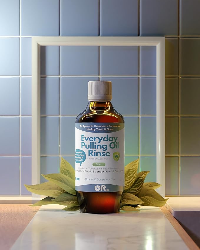 UpOne Whitening Oil Pulling Rinse - Unmatched 25+ Herb Oil Blend, Teeth Whitening Advanced Alcohol Free Ayurvedic Formula, Fresh Mint Flavor, Eliminates Bad Breath, Brighten Teeth Naturally - 8 fl. oz