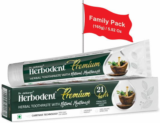 Herbodent® Premium Toothpaste - 5.82 Oz Pack of 1 | 21 Herbs for Strong Teeth & Healthy Gums- Neem, Clove, Cinnamon, Cardamom with Natural Mouthwash-No Paraben, No Fluoride, No Saccharin, No Triclosan
