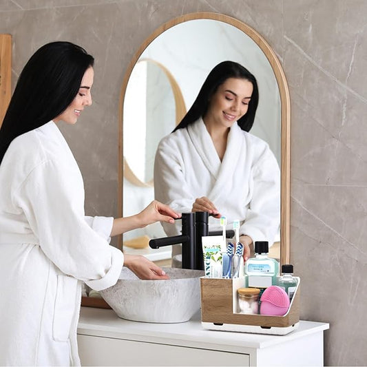 Toothbrush Holders for Bathrooms Countertop Organizer and Storage, Kids Electric Toothbrush and Toothpaste Holder, Bathroom Accessories Vanity Organizer (Wood Grain)