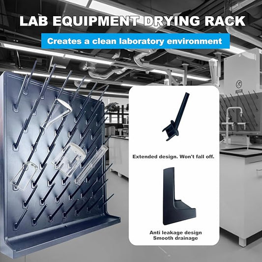 Lab Drying Rack 52 Pegs Laboratory Cabinets Glass Drying Racks Wall-Mount Black Cleaning Frame for School Laboratory Utensils Hidden Installation