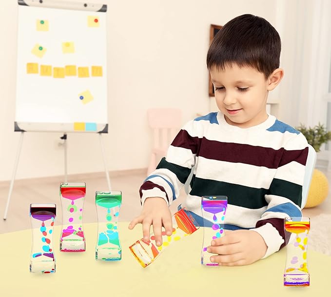 CAILINK Liquid Motion Bubbler,9 Pack Floating Sensory Play Water Timer Fidget Toys for Adults and Kids,Calm Relaxing Autism ADHD Children Activity, Colorful Hourglass for Sensory Play