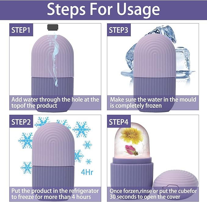 XHJRI Ice Face Roller Massager,Ice Cube Roller for Face, Eyes and Neck Naturally Conditioning and Skin Care,De-Puff Eye Bags,Reduce Migraine Pain,Reusable Massage Silicone Ice Mold (Purple)