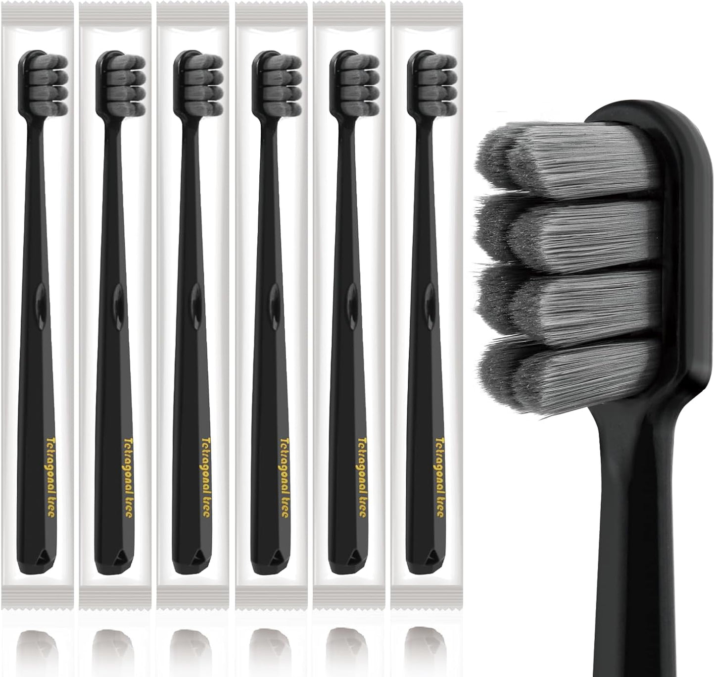 Extra Soft Toothbrushes (6 Pack) - 20,000 Ultra Soft Bristles for Sensitive Teeth & Receding Gums | Dentist Recommended Gentle Cleaning | BPA-Free | Black