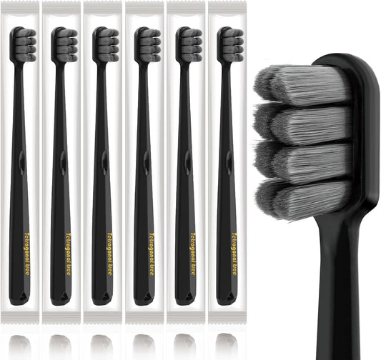 Extra Soft Toothbrushes (6 Pack) - 20,000 Ultra Soft Bristles for Sensitive Teeth & Receding Gums | Dentist Recommended Gentle Cleaning | BPA-Free | Black