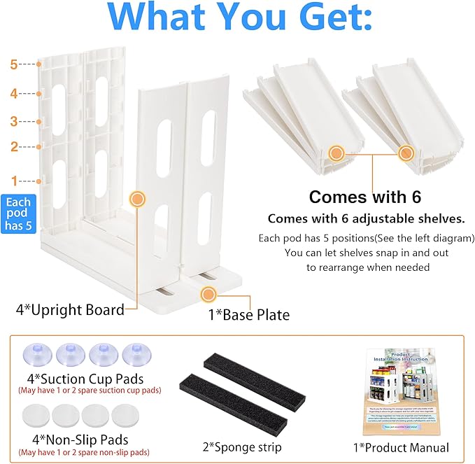 Medicine Organizer 2 Three-Decker Shelves Cabinet Storage Rack Organizer for Holding Vitamins, Supplements Cosmetics 10.82”H x 5.82”W x 10.43”D (Creamy White)