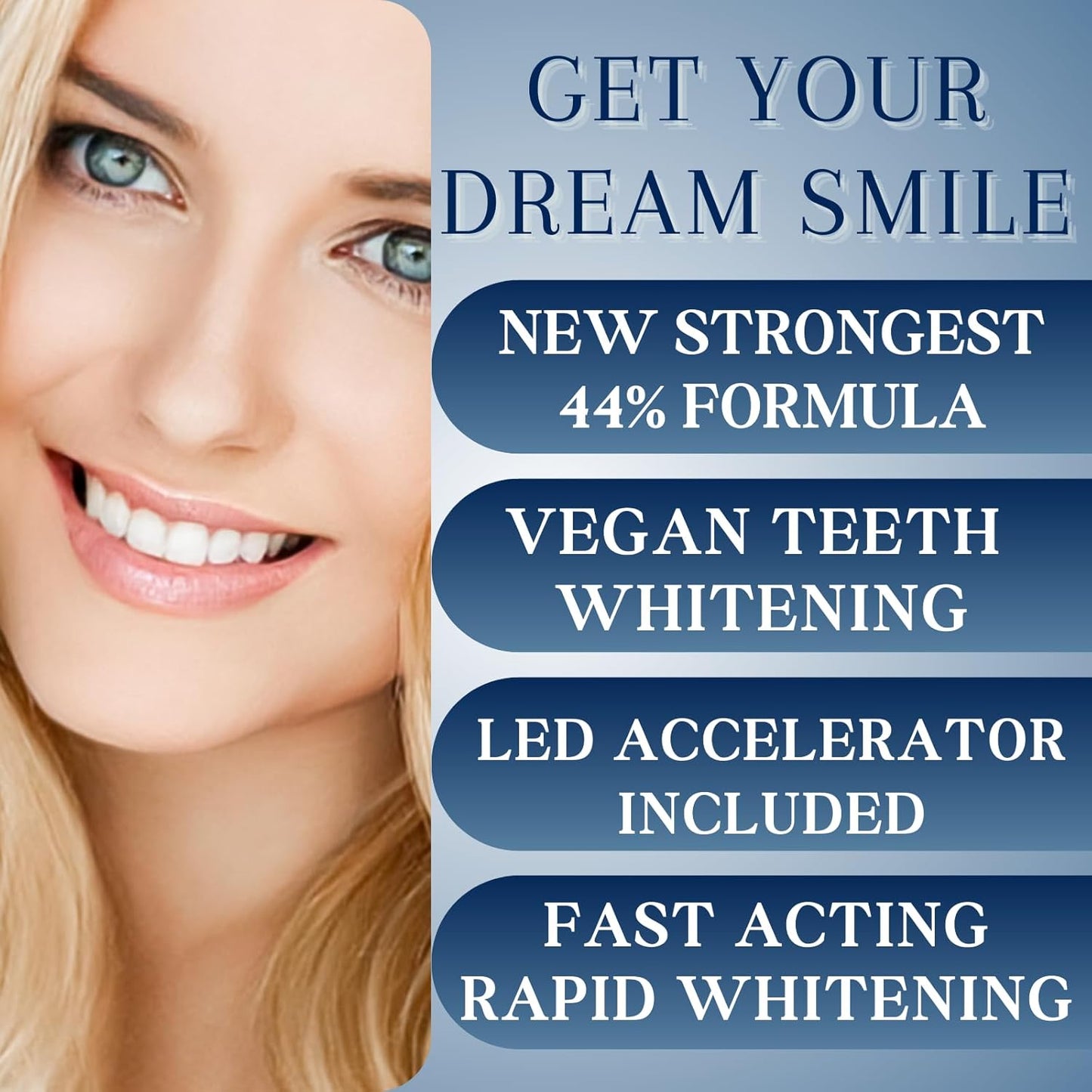 Teeth Whitening Kit 10 Syringes Strongest 44% Carbamide Peroxide Vegan Teeth Whitening Gel, Light and Teeth Bleaching Trays Included