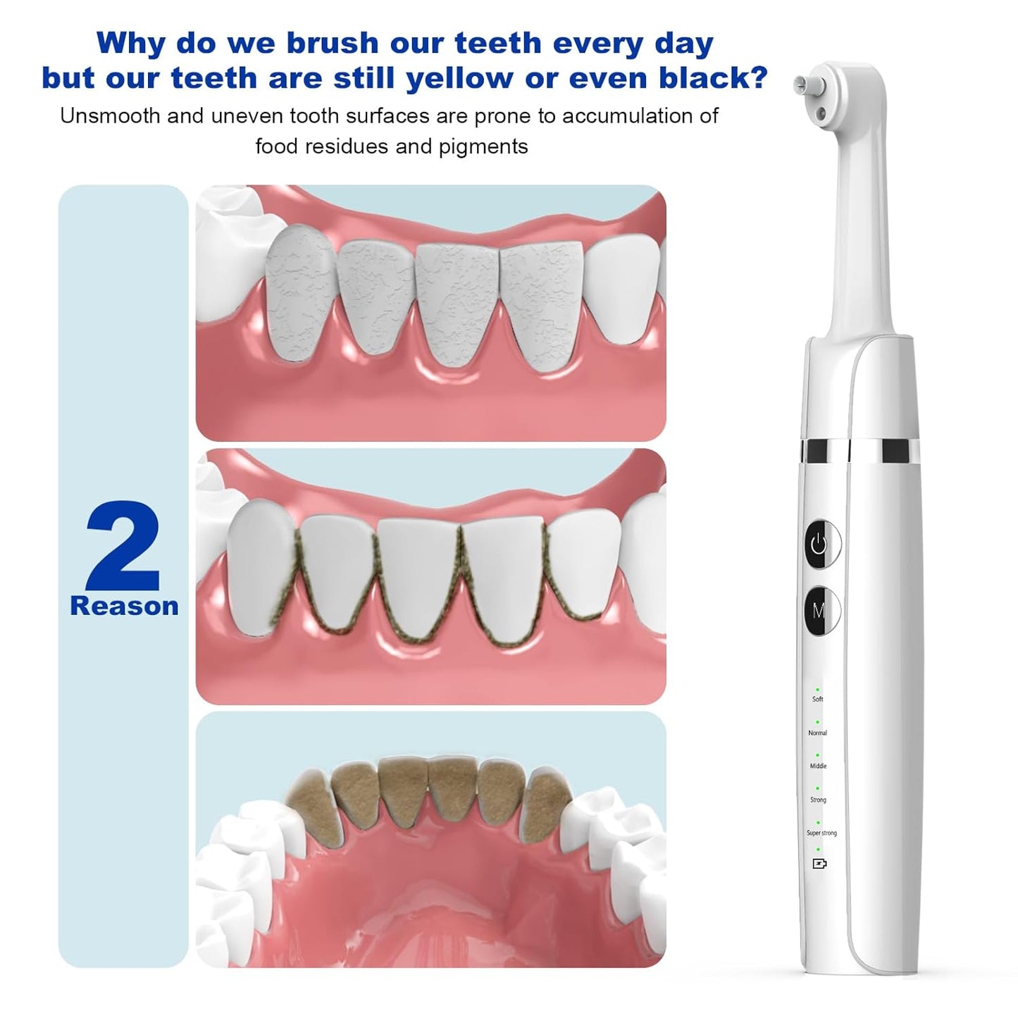 Tooth Polisher,Teeth Polishing Kit for Daily Cleaning,Polishing Then Whitening of Tooth (Professional Toothpaste Include),USB Rechargeable Dental Polisher with LED Light,6 Heads,5 Speed Modes