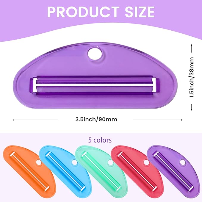 5Pcs Plastic Tooth Paste Tube Squeezer Dispenser, Hanging Roller Tube Squeezer Holder for Saving Toothpaste Creams, Facial Cleanser and Paint, Kid-Friendly Bathroom Accessory (Transparent)