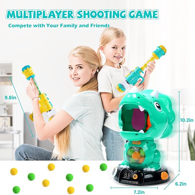 EagleStone Moveable Dinosaur Shooting Toys for Kids, Triceratops Dino Shooting Games with 2 Gun, 48 Balls, LCD Score Record, for Boys and Girls, Party Favor for Indoor and Outdoor