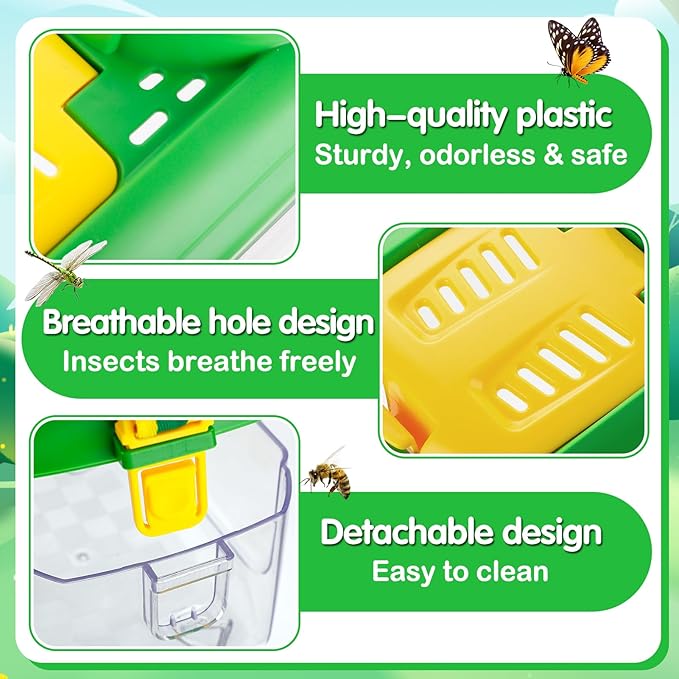 2Sets Bug Catcher for Kids - Sturdy Kids Bug Catching Kit Gifts with Collector Butterfly Net Tweezer, Bugs Habitat Outdoor Explorer Kit for Age 3 4 5 6 7 8, 8Pcs, Green & Pink