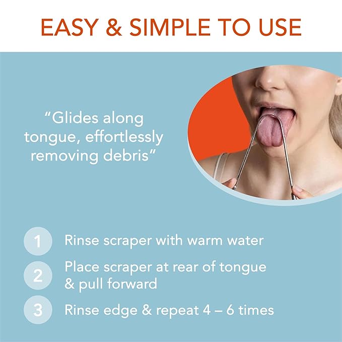 Tongue Scraper 100% Stainless Steel • Premium Tongue Cleaner • Improve Oral Health • Freshen Breath (2 Count)