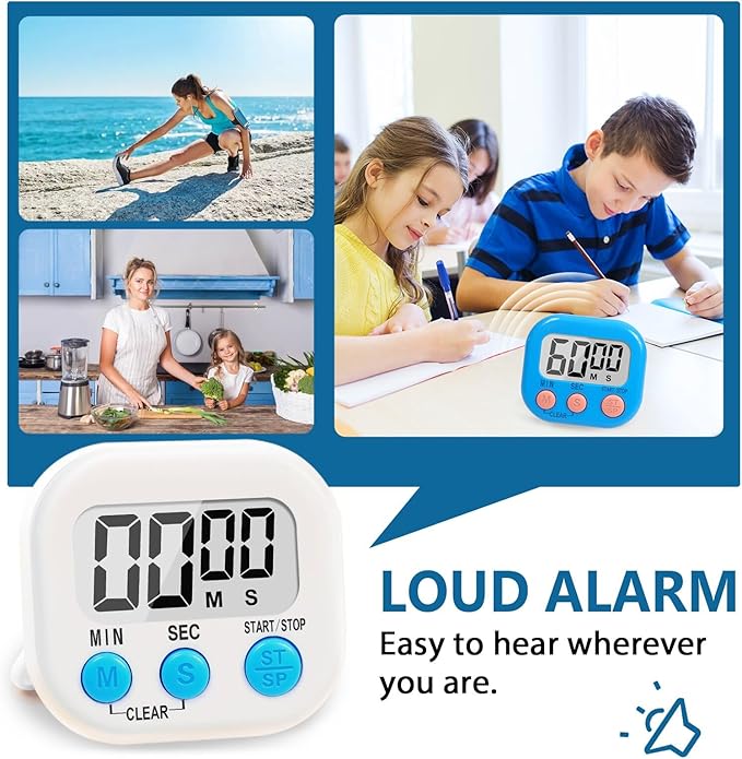 12 Pack Digital timers for Classroom, Magnetic Countdown Kitchen Timers for Cooking, Big Digits Loud Alarm Timer for Kids, Teachers, Sports, Study, Gym, Training, Baking