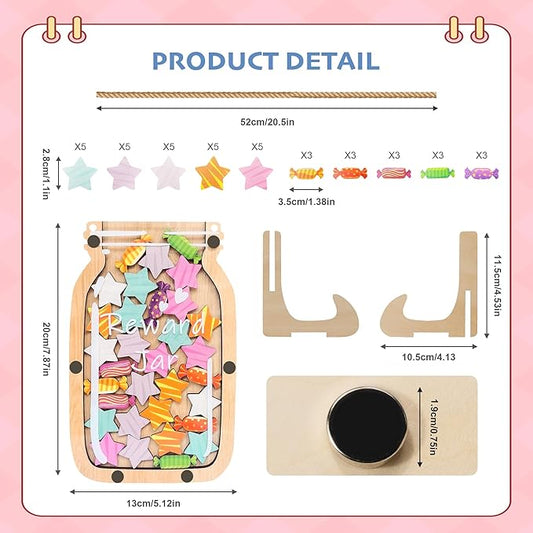 Personalized Stars Reward Jar Magnetic Reward Jar, Classroom Reward Jar for Kids, Jar Reward System Behavior Chart for Kids Incentive Chart for Classroom (Star+Candy)