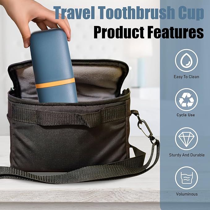 Huakaile 2 Pack Plastic Travel Toothbrush Holder, Portable Toothbrush Cup with Cover, Toothbrush Case Box Toothpaste Container for Storage Organizer Bathroom Camping (Dark Green, Blue)