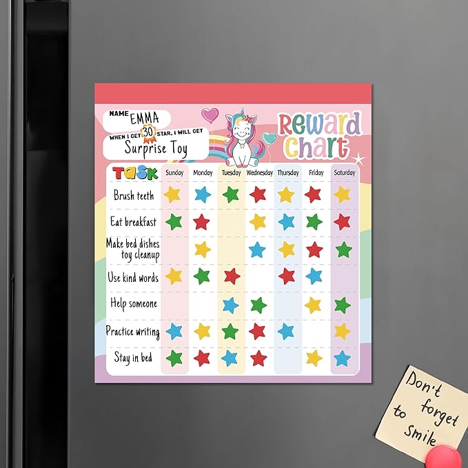 Reward Chart for Kids – Unicorn Magnetic Kids Behavior Chart, Pad with 26 Chore Charts, 1920 Star Stickers, 49 Incentive Stickers, Responsibility Chart for Kids Girls Toddlers - Kids Chore Chart