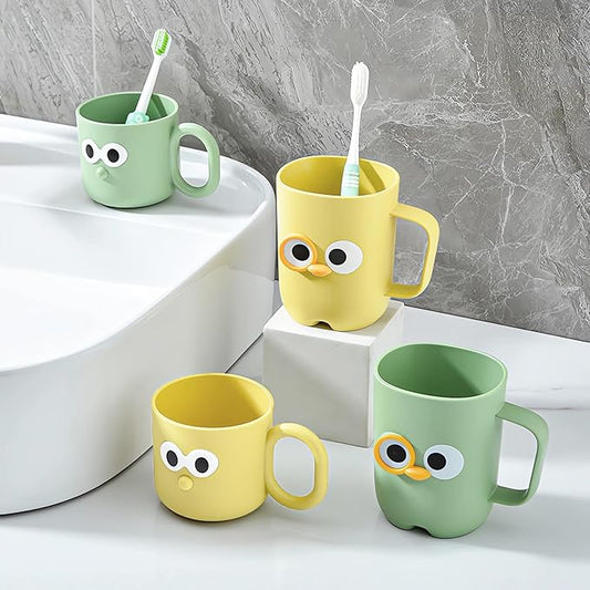 4 Pcs Cute Cartoon Bathroom Tumbler Cups, Unbreakable Reusable Toothbrush Holders, Plastic Household Drinking Cups, Dishwasher Safe Water Mugs for Kids Couples Friends (2 Large + 2 Small)