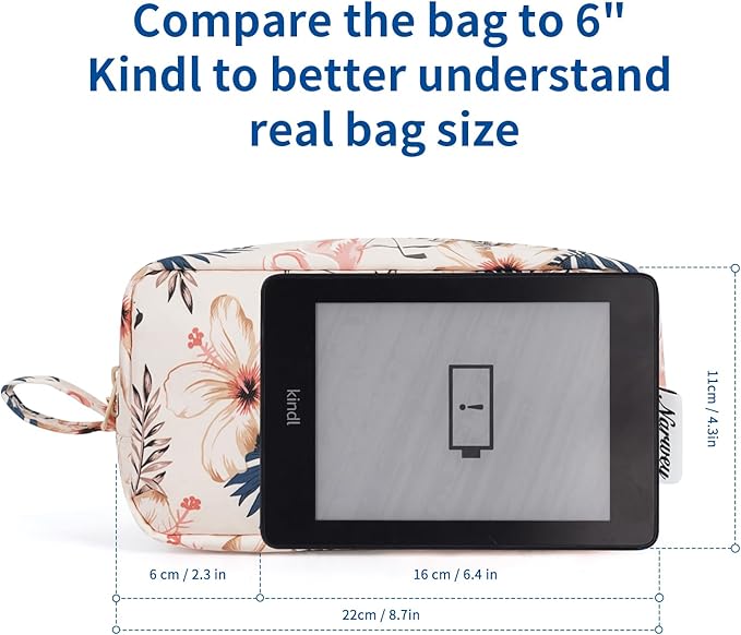 Narwey Cute Makeup Bag Small Toiletry Bag Travel Cosmetic Bag Organizer Make Up Bags with Organized Pockets for Women (Beige Flamingo, Large)