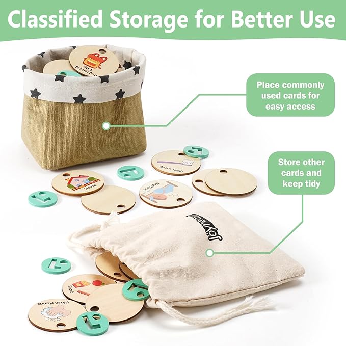 Wooden Visual Schedule for Kids 3-6 Year Old - Three Rows Hanging Daily Schedule Chart for Home & Classroom - Morning Bedtime Routine Chart Chore Reward Chart for Toddlers - Autism Learning Materials