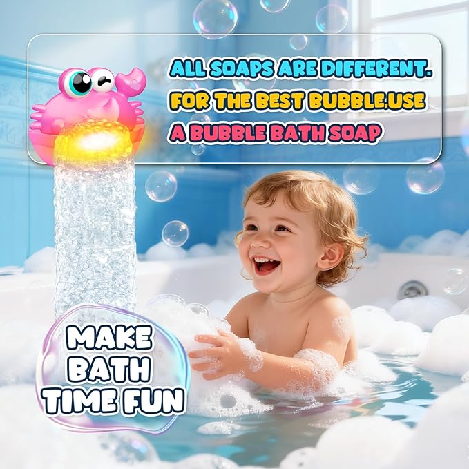 Light Up Crab Bath Bubble Maker Bathroom Toys for Kids Ages 1-3 4-8,Bath Bubble Machine with Colourful Light Toddler Bathub Toy Gifts for Kids