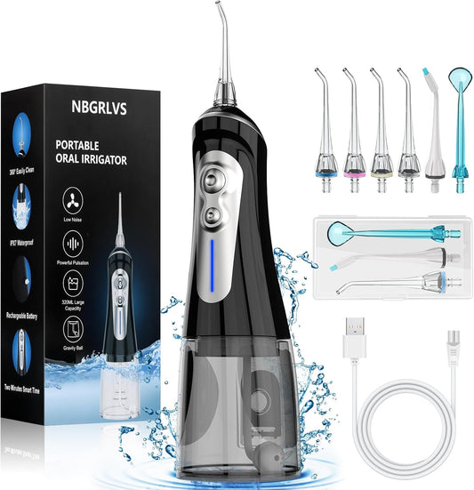 NBGRLVS Water Dental Flosser for Teeth Pick Cleaning Cordless - 6 Adjustable Modes,320ML Portable & Rechargeable IPX7 Waterproof Powerful Oral Irrigator, Cleaner Picks for Home Travel