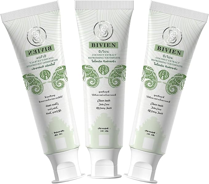 Bivien Coconut Fresh Deep Whitening Fluoride-Free Toothpaste Imported from Thailand (3pcs)
