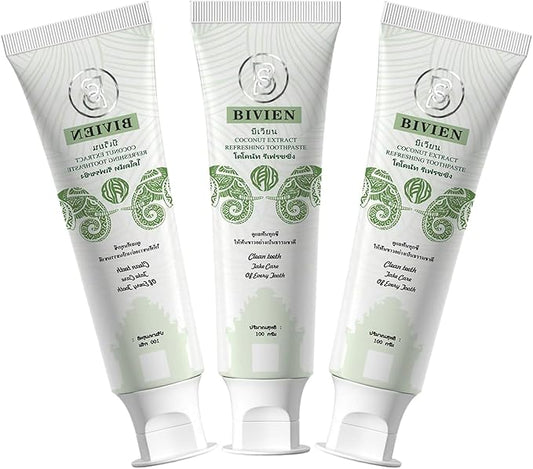 Bivien Coconut Fresh Deep Whitening Fluoride-Free Toothpaste Imported from Thailand (3pcs)