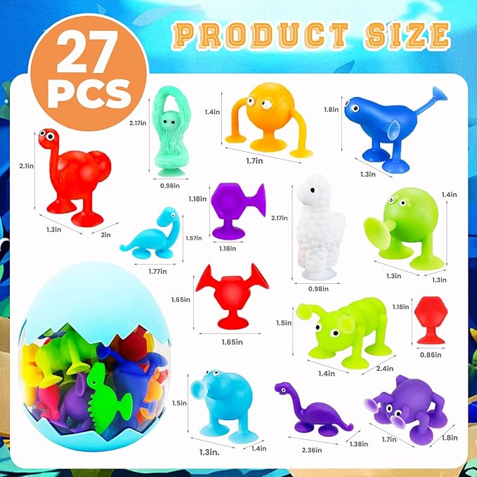Suction Bath Toys for Kids, 27 Pcs Silicone Bathtub Suction Cup Toys, Travel Sensory Window Building Toys for Toddlers Boys Girls 3 4 5 6 Year Old
